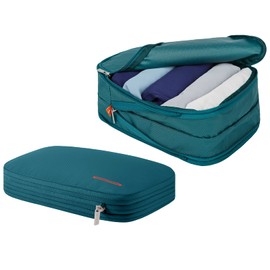 BeeNesting Compression Packing Cubes 2 set for travel carry on Small Luggage Organizer Bags with Double-Sided(M+M 9L/9L, Dark green)