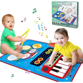Baby Toys for 1 Year Old Boys & Girls, 2 in 1 Musical Toys, Toddler Piano & Drum Mat with 2 Sticks, Learning Floor Blanket, Birthday Gifts for 1 2 3 Year Old Boys & Girls