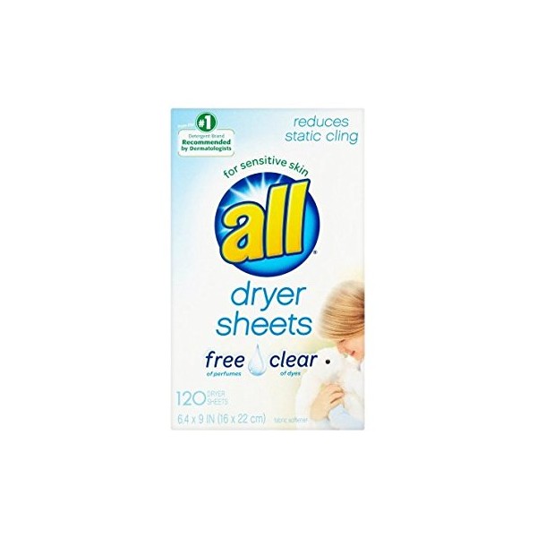 all Fabric Softener Dryer Sheets for Sensitive Skin, Free Clear, 230 Count