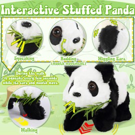 STAY GENT Interactive Walking Panda Toy, Electronic Toy Panda Animated Plush Talking Nodding Wiggling Ears, Educational Stuffed Animal Gifts for Christmas Birthday Kids Aged 3 4 5 6 7