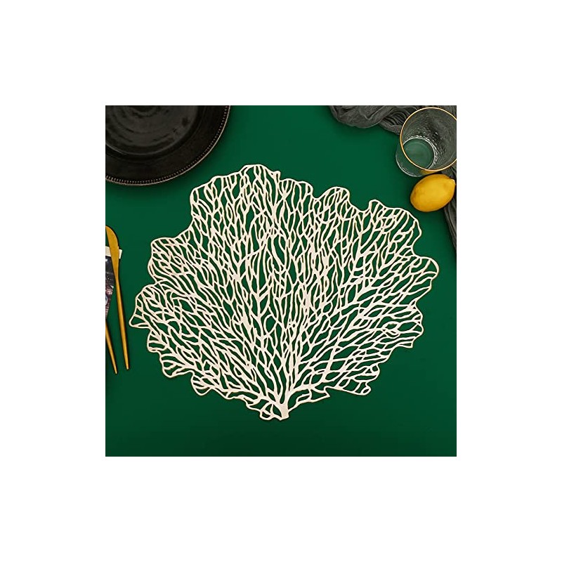 Hosoncovy 4 Pack Decorative Coral Leaf Placemats PVC Placemats Hollow