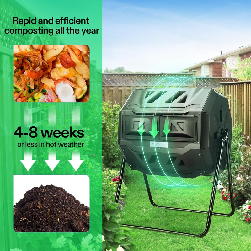 VIVOSUN Outdoor Tumbling Composter Dual Rotating Batch Compost Bin, 43