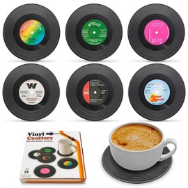 Vinyl Coasters for Drinks - Vinyl Record Coasters for Drinks Mini Vinyl Records Coasters Set of 6 for Home Bar Gifts Record Player Coasters for Desk - Music Coasters for Vinyl Record Decor Retro Gift