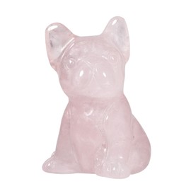 KYEYGWO Rose Quartz Polished Krisatll Dog Figure, 3 cm High Cute Stone Puppy Statues Mini Healing Stone Puppy Ornament Hand Carved Animal Sculpture Nidelich Bulldog Decoration for Home and Office
