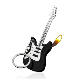 WEQTETJU Fancy Fun Guitar Lighter Refillable Metal Vintage Keychain Lighter Unique Novelty Cool lighters for Men Fireplace Candle Camping BBQ (Without Butane Gas) (#3)