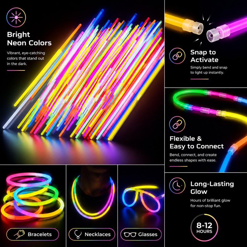 60-Pack Multicolor Glow Sticks for Party Fun – 8-Inch Neon