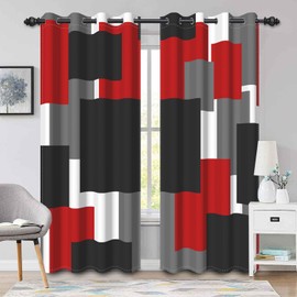 Pnylzzyxh Red and Black Blackout Curtains 84 Inches Length 2 Panels Bedroom Window Drapes Modern Abstract Geometric Living Room Window Curtains Grommet Thermal Insulated 52x84