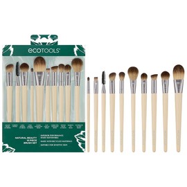 EcoTools Natural Beauty 10 Piece Brush Set - Vegan Tools For Full Face And Eye Looks: Liner, Shadow, Crease, Brow, Setting, Base. Cruelty-Free, Eco-Made, Easy To Clean, Works With All Formulas