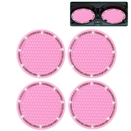 Bailinks Luxury Bling Car Coasters, 4 Pack Universal Glitter Rhinestone Cup Holder Inserts - Non-Slip Sparkly Crystal Car Interior Accessories for Men and Women, 2.75" Diameter (Pink)