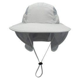 Surblue Sun Hat with Neck Flap, Wide Brim Fishing Hat Breathable Mesh Adjustable Drawstring UPF50+ Safari Cap Outdoor Hiking for Men and Women,Light Gray