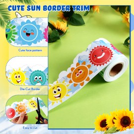 65.6ft Colorful Sun Bulletin Board Borders Spring Summer Sunshine Border Trim Sun Paper Cutouts Classroom Decorations for Preschool Chalkboard Desks Windows Doors Party Gifts Favors Supplies
