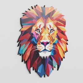 LiveInUrban Lion Wall Sculpture, Wildlife Animal Modern Design Wall Art, Polygonal Geometric Wall Decor for Living Room Bedroom, Colorful Lion