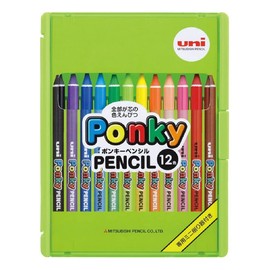 Uni Japan Ponky Pencil Colored 12 Colors K800PK12CLT import With Kanji LOVE Sticker, Brown, Red, Peach, Orange, Yellow, Light Yellow green, blue, Purple, Black, 6.88x5.7x5.7 Inches