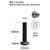 200pcs M3x12mm Black Round Head Hex Socket Key Bolts Alloy