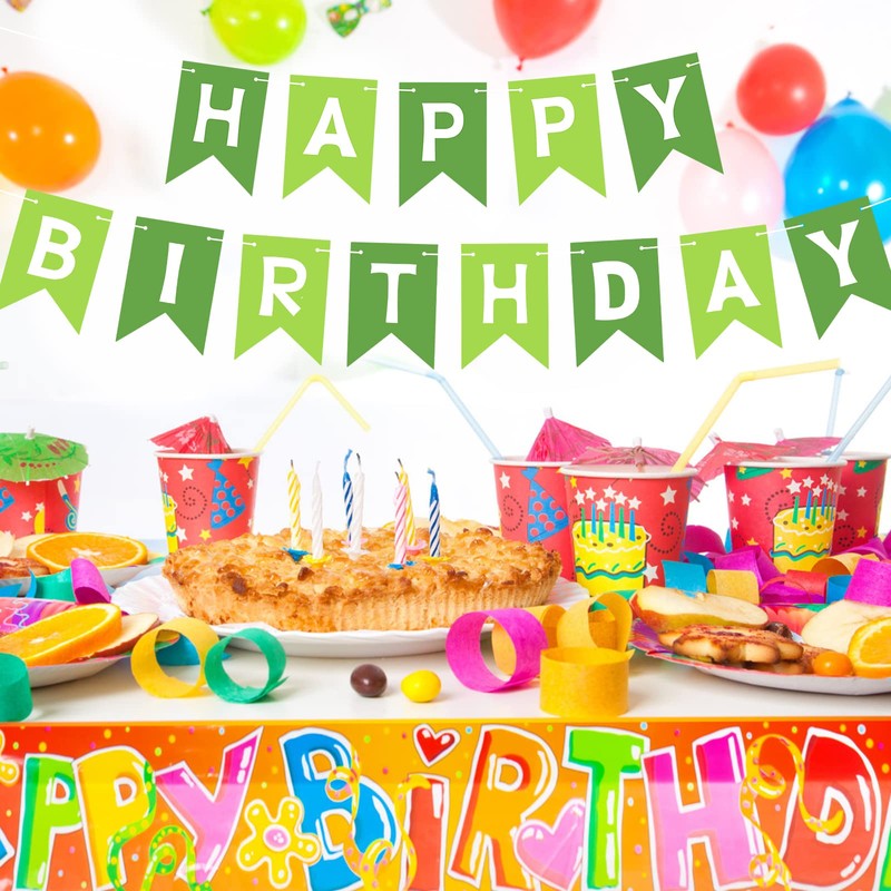 TOYVENTURES Happy Birthday Banner - Dark and Light Green