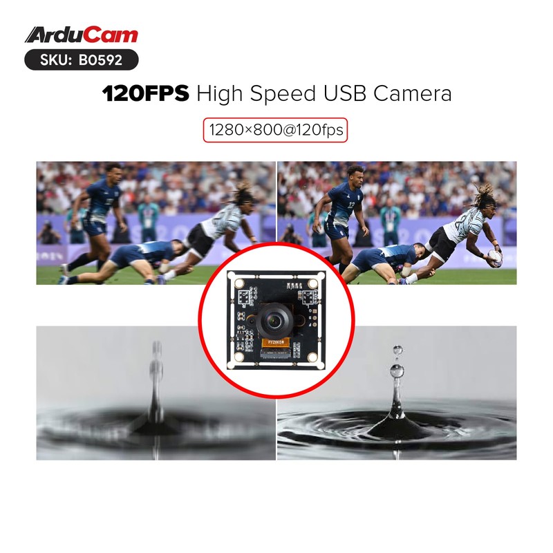 Arducam 120fps Monochrome Global Shutter USB Camera Module, 800P High