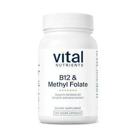Vital Nutrients Vitamin B12 & Methyl Folate - Vegan Methylated Folate & B12 Supplement - 5-MTHF Plus B12 Supports Nervous System & Metabolism* - Glute