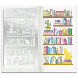 ORIGACH Books and Bookshelves Reusable Stainless Steel Template Metal Stencil for DIY World Book Days Scrapbooking, Wood Carving, Pyrography, Engraving, 7x4 Inch