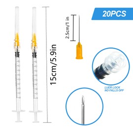 20Pack 1ml with 25 Gauge 1 Inch Multiple Uses Measuring Tools, Dispensing Measuring Tool, Laboratory Accessories, Individually Wrapped for Oil or Glue