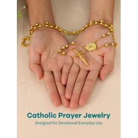 Supcare Gold Cross Necklace for Women, Catholic Rosary Beads St Christopher Pendant Necklaces Stainless Steel, Christian Gifts for Mum Daughter