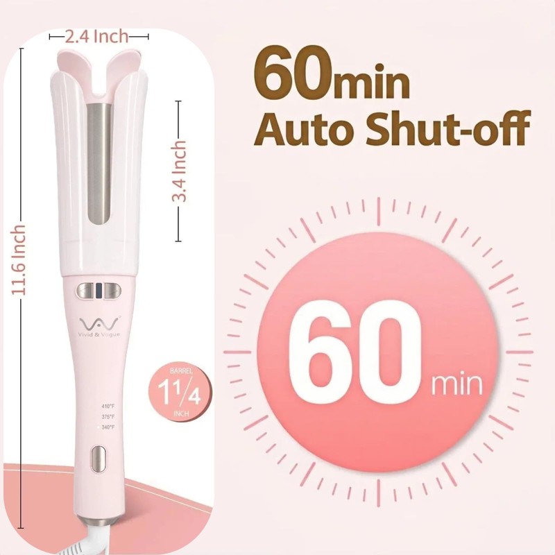 VAV Automatic Curling Iron 1.25” Rotating Hair Curler for Long/Medium