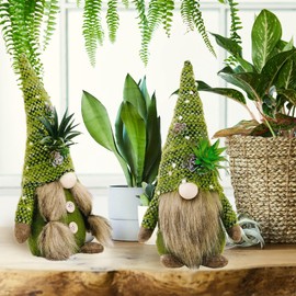 ZTML MS Succulents Air Plants Gnomes, 2Pcs Mr and Mrs Handmade Green Plants Gnomes Plush with Slender Leaves for Plant Stand Indoor Decor, Swedish Plush for Summer Living Room Office Desk Decor