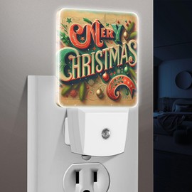 Jahiona LED Night Light Lamp with Smart Sensor Dusk to Dawn Sensor,Merry Christmas in Vibrant Christmas Vintage Night Light Daylight White,0.5W Plug-into Wall for Adults,Bedroom,Bathroom,Hallway