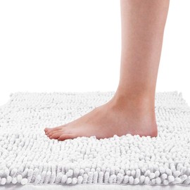 BYSURE White Bathroom Rug Set 3 Piece Non Slip Extra Absorbent Shaggy Chenille Bathroom Rugs and Mats Sets, Soft & Dry Bath Rug/Mat Sets for Bathroom Washable Carpets Set