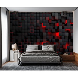 Eierme Tech Red Blocks Wall Mural Wallpaper for Bedroom 103" x 69"