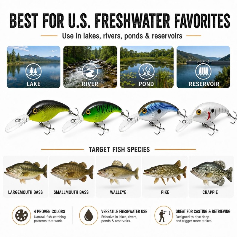 Fishing Gear for Diving Bass/Trout/Pike/Salmon with Lifelike Action, Fishing Lures