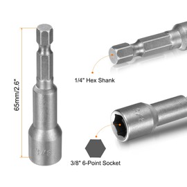 sourcing map 5pcs Hex Nut Driver Drills Bit 3/8" 6-Point Socket 1/4" Hex Shank Nut Setter CR-V Steel Quick-Change Nut for Power Drill Impact Drivers, Silver Tone