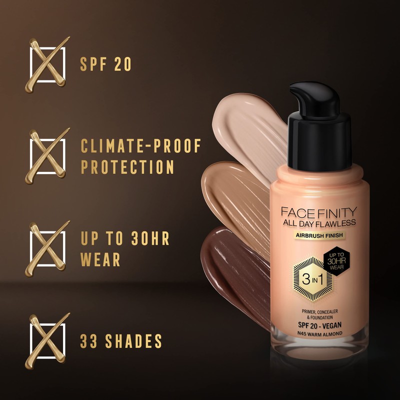 Max Factor Facefinity 3-in-1 All Day Flawless Liquid Foundation, SPF