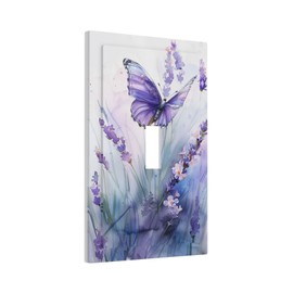 Nadoabtm Decorative Light Switch Cover Plate Watercolor Purple Butterfly Lavender 1 Gang Single Toggle Wall Plate Electrical Outlet Covers Decorate Switch Plate Cover For Home Bedroom Decor