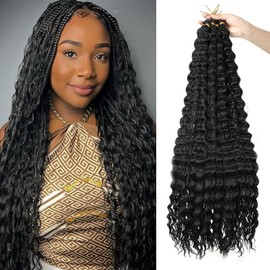 30 Inch Deep Wave Crochet Hair 30% Human Hair Mixed Long Curly Braiding Hair for Boho Braids Ocean Wave Braiding for Women 1B# Pack of 6