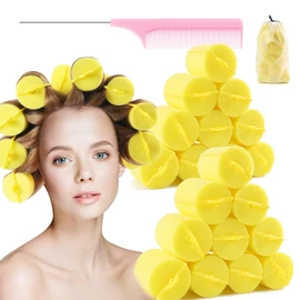 Jumbo Foam Sponge Hair Roller Soft Sleeping rollers Curvy Wavy Hairstyle Curling Hair Styling Tools 24 Pieces Use For Long Hair Short Hair Ladies And Children 2"X2.75"(yellow)
