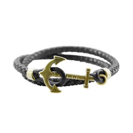 MiniJewelry Anchor Black Leather Wrap Bracelets for Men Women Bible Verse Religion Immanuel Isaiah 7:14