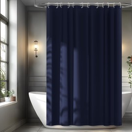 Seenus Extra Long Shower Curtain Waterproof Fabric, 72 x 84 inch Navy Blue Cloth Shower Curtain Liner with 3 Magnets, XLong Shower Curtain Liner Machine Washable