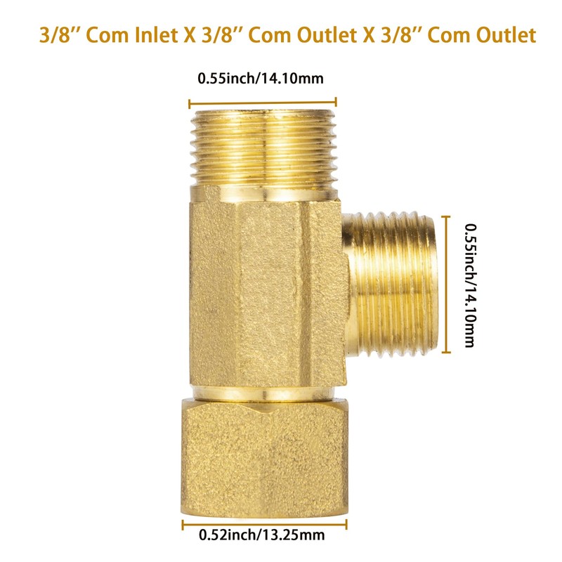 Breezliy Brass Angle Stop Add-A-Tee Valve, 3/8-Inch Compression Inlet x