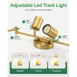 Fondiiz 6 Ways Track Lighting, Rotatable Heads Tracks Light, Track Lightings Fixtures Ceiling with Foldable Arms, Modern Gold Tracks Light for Kitchen, Living Room, Hallway(Bulbs Not Included)