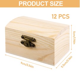 Pack of 12 Mini Treasure Chest Wooden Treasure Chest Children's Birthday Party with Lid, 9 x 5.5 x 5 cm Rectangular Pine Wood Treasure Chest Small with Vintage Closure Without Engraving for Birthday Parties and Gifts