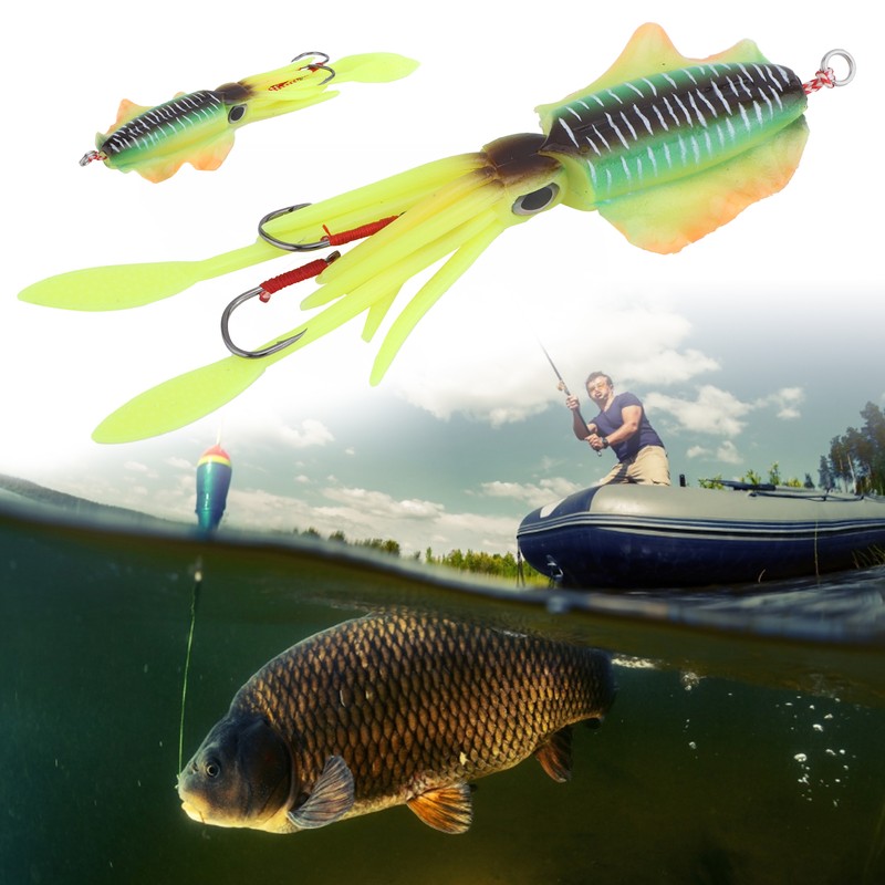 Fishing UV Squid Soft Lure Luminous Octopus Wobbler Bait Squid