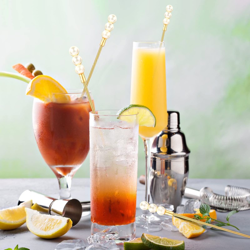 Exquisite Gold Pearl Stainless Steel Coffee Beverage Stirrers Stir Cocktail