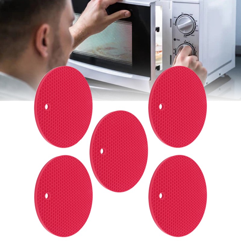 5PCS Silicone Trivet Mats Round Multipurpose Heat Resistant Non Slip