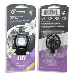 TrexNYC Car Air Fresheners Vent Clips, Essential Car Odor Eliminator, Perfect Scented Car Accessories, For Long Lasting Fragrance up to 30 days, 0.07 FL.OZ (Lily, 1 Pack)