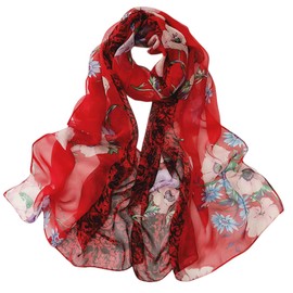 FAIRYGATE Tuch Damen Seidenschal Chiffon Schal Seidentuch Georgette Blumenmuster Leicht Halstuch Frauen Langschal Elegante Floral Stola für Sommer Frühling Ganzjährig 38011
