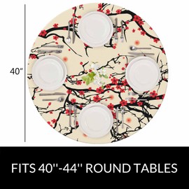 YINRON Cherry Blossom Round Tablecloth Japanese Nature Branch Flowers Waterproof Oil-Proof Table Cover Table Cloth For Indoor Dining, Outdoor Picnic Parties, Camping ,Fits For Table 40-44"