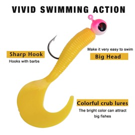 Soft Fishing Lures Jig Heads Hooks Kit, 17 Pieces Rubber Baits with Jig Head Grub Lures Swimbaits Tube Jigs Tackle for Crappie Bass Trout