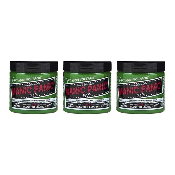 Manic Panic - Electric Lizard, Classic Cream, Vegan, Cruelty-Free, Semi-Permanent Hair Colour, 3 x 118 ml