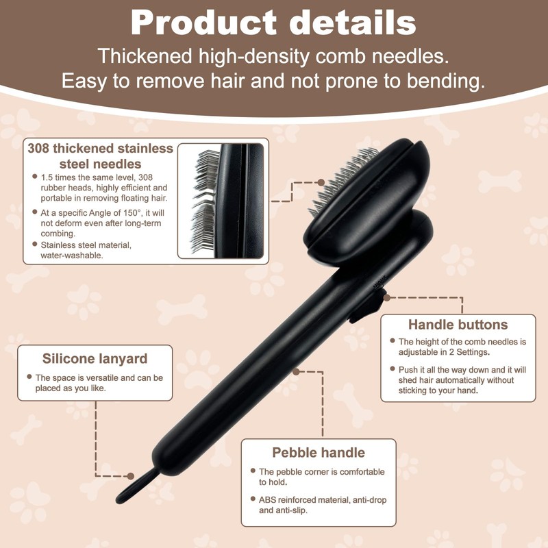 Self Cleaning Deshedding Cat Brush for Dogs & Cats,Adjustable Cat