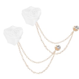 M METERXITY 2-Pack Rose Flower Brooch Pin for Men Suit, Cloth Handmade Flower Lapel Pin with Gold Badge Tassel Chain Brooches for Men Wedding Accessories/Prom/Party [White]